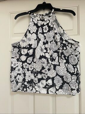 J. Crew Black and White Floral Halter Camisole L